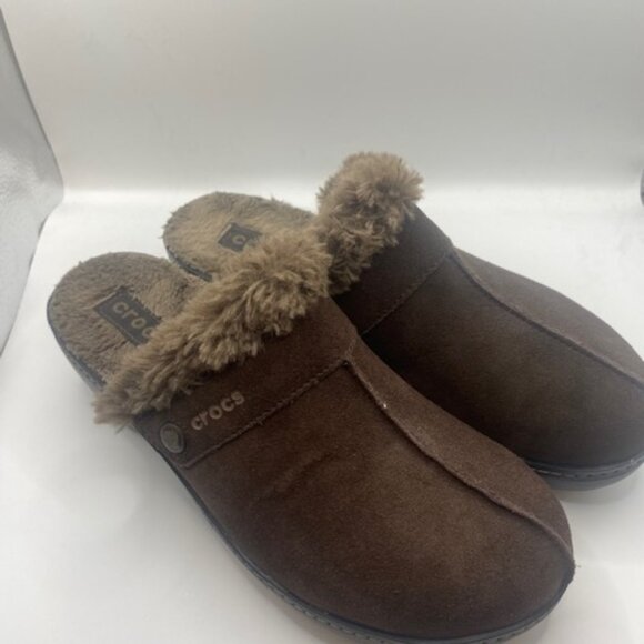Crocs Cobbler Eva Brown Faux Fur Lined Clogs Mules - Picture 2 of 9